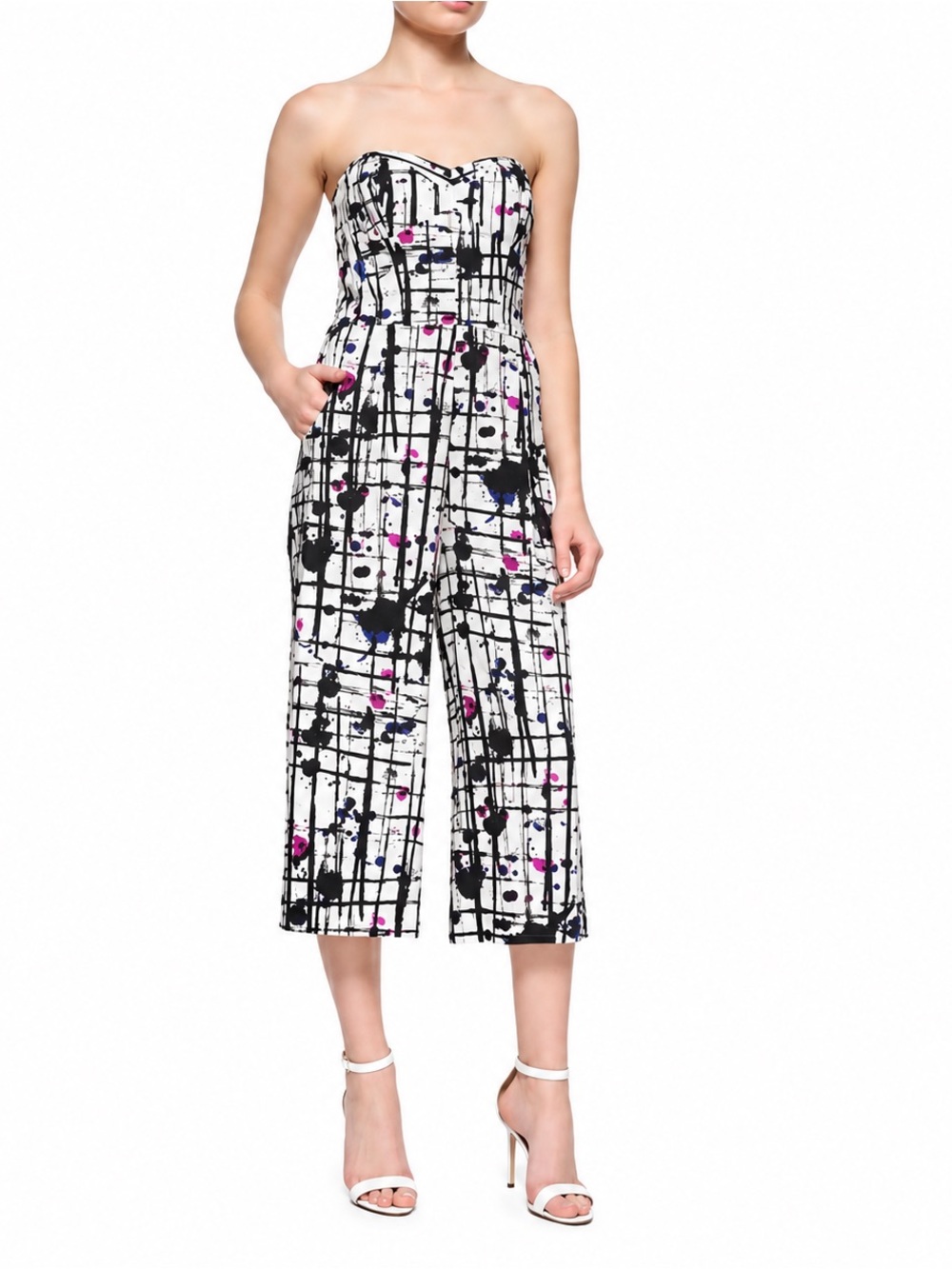 Milly Paint Splatter Strapless Cropped Jumpsuit